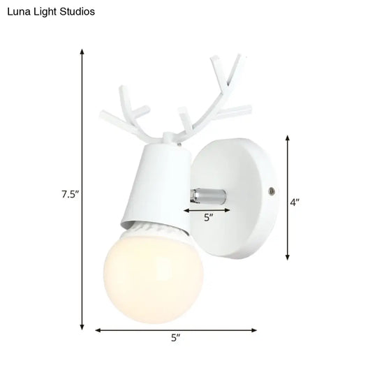 Rustic Deer Horn Wall Light - Study Room Sconce Metal Finish