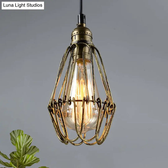 Rustic Diamond Cage Hanging Light Pendant For Restaurants - 1 Head Wrought Iron Design In