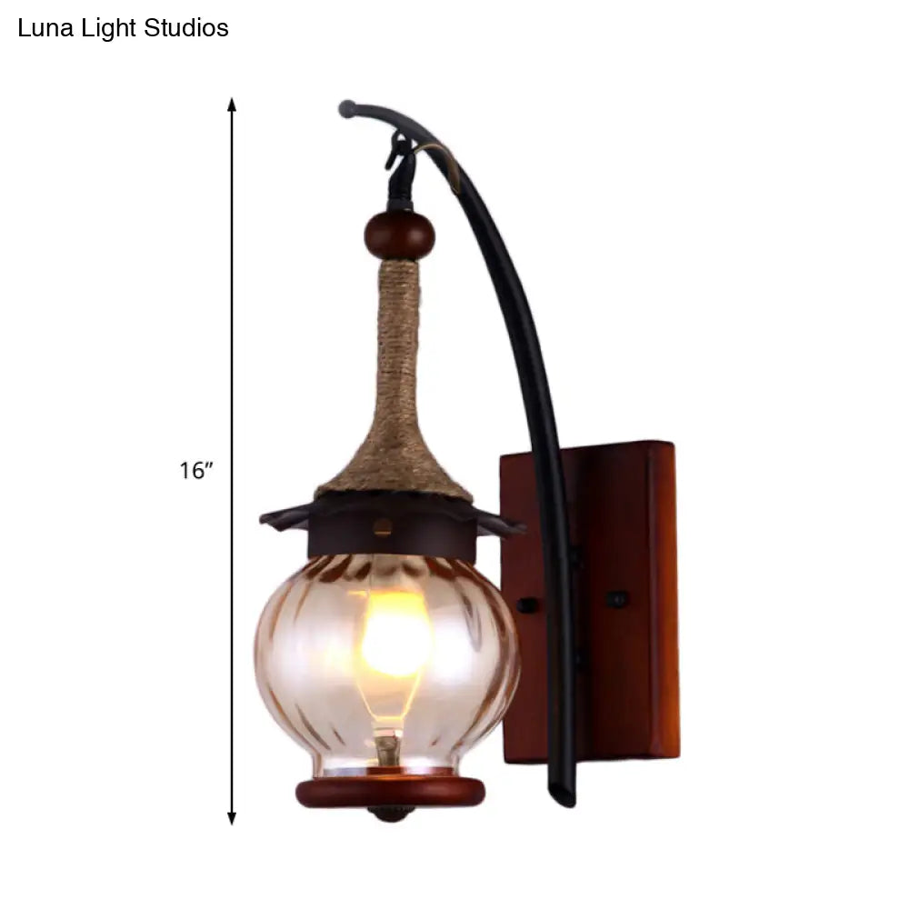 Rustic Dimpled Glass Lantern Sconce - Amber Single Light Wall Mount