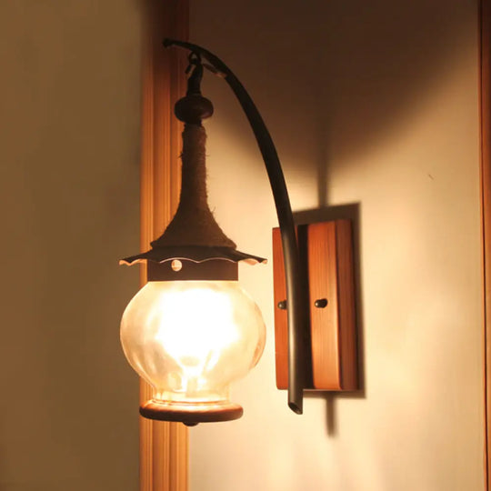 Rustic Dimpled Glass Lantern Sconce - Amber Single Light Wall Mount