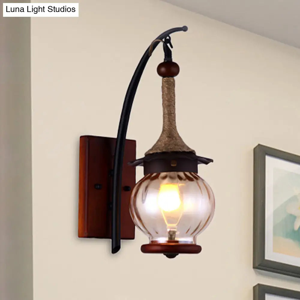 Rustic Dimpled Glass Lantern Sconce - Amber Single Light Wall Mount