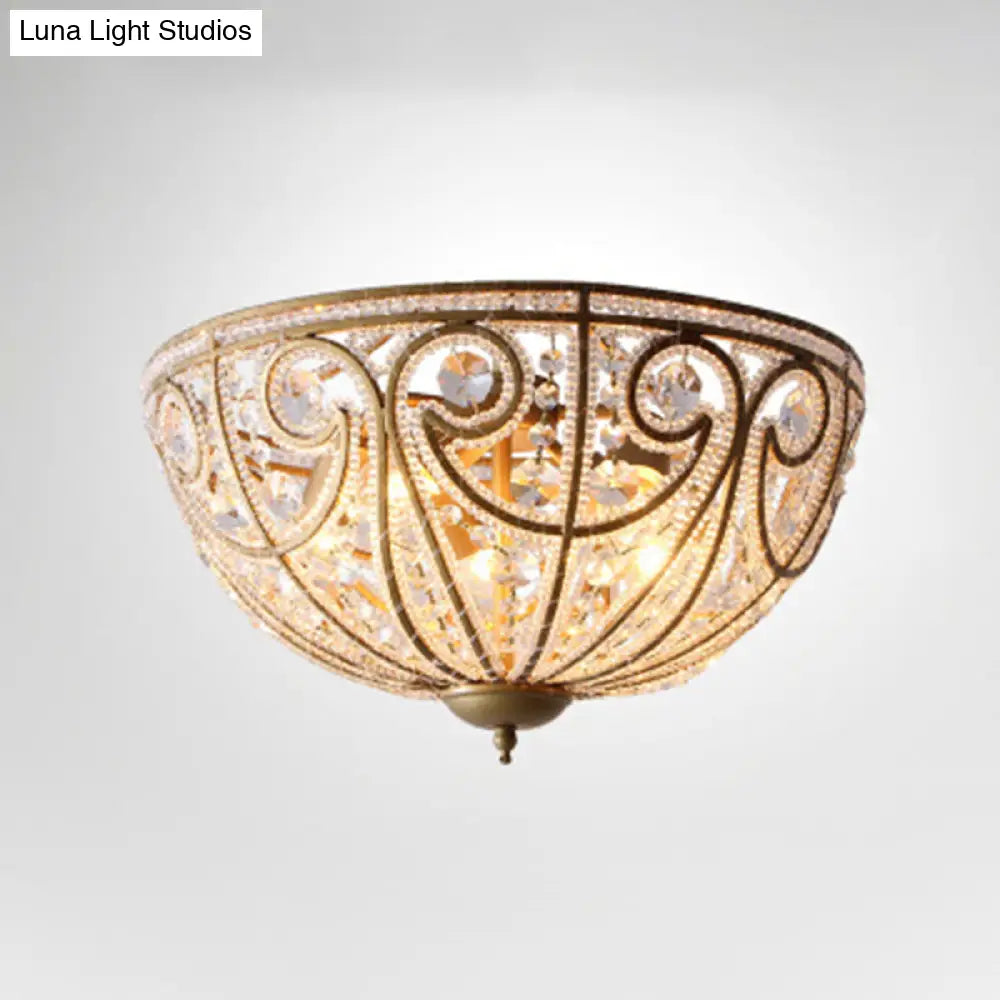 Rustic Dome Flush Mount Lamp - Gold Finish With Crystal Octagons & 5 Lights