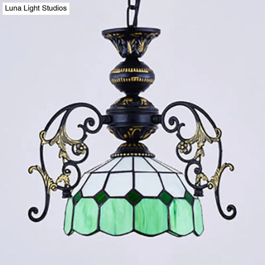 Colorful Domed Pendant Light With Rustic Chain Suspension - Perfect For Dining Room And Home Decor