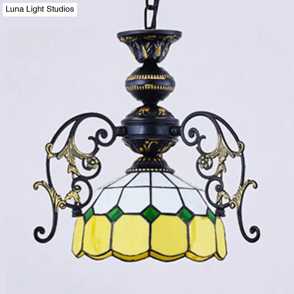 Colorful Domed Pendant Light With Rustic Chain Suspension - Perfect For Dining Room And Home Decor