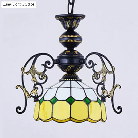 Colorful Domed Pendant Light With Rustic Chain Suspension - Perfect For Dining Room And Home Decor