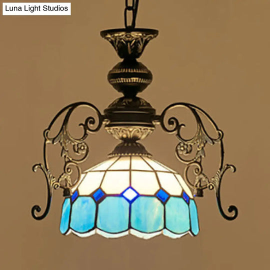 Colorful Domed Pendant Light With Rustic Chain Suspension - Perfect For Dining Room And Home Decor