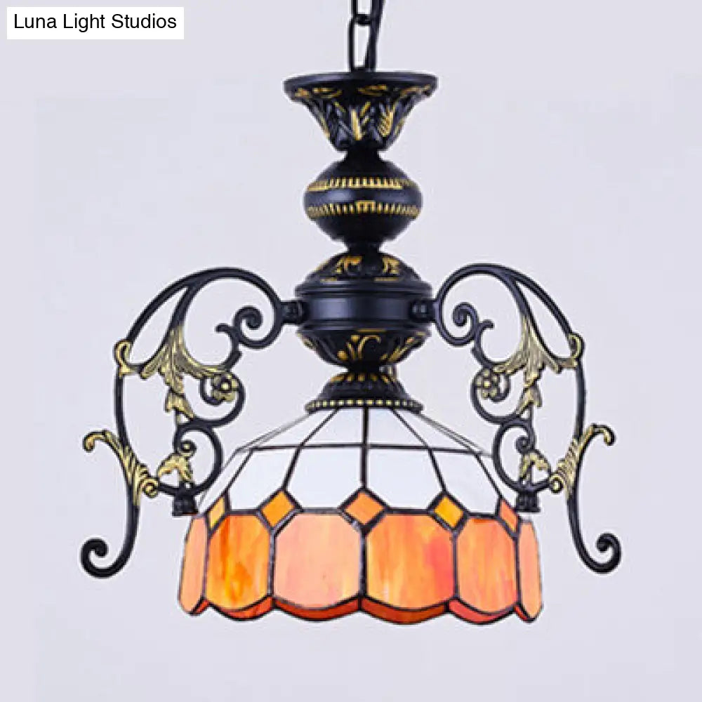 Colorful Domed Pendant Light With Rustic Chain Suspension - Perfect For Dining Room And Home Decor