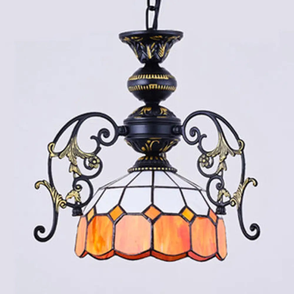 Rustic Domed Pendant Light With Hanging Chain - Yellow/Orange/Green/Blue 1 Black Finish For Dining