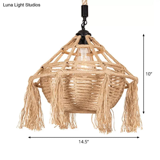 Rustic Droplet Pendant Light With Countryside Rope For Restaurants - Brown 1 Head