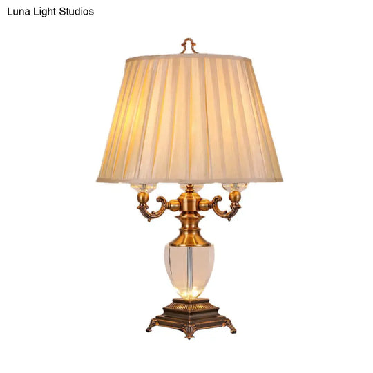 Rustic Elegance: Beige Pleated Shade Table Lamp With Crystal Accent - Perfect For The Bedroom