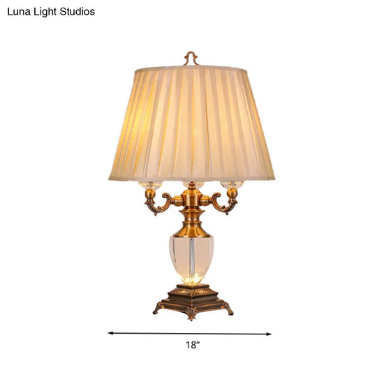 Rustic Elegance: Beige Pleated Shade Table Lamp With Crystal Accent - Perfect For The Bedroom