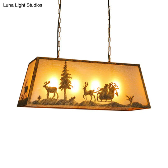 Rustic Etched Linear Island Lamp - 4-Light Plastic And Metal Ceiling Light In Beige