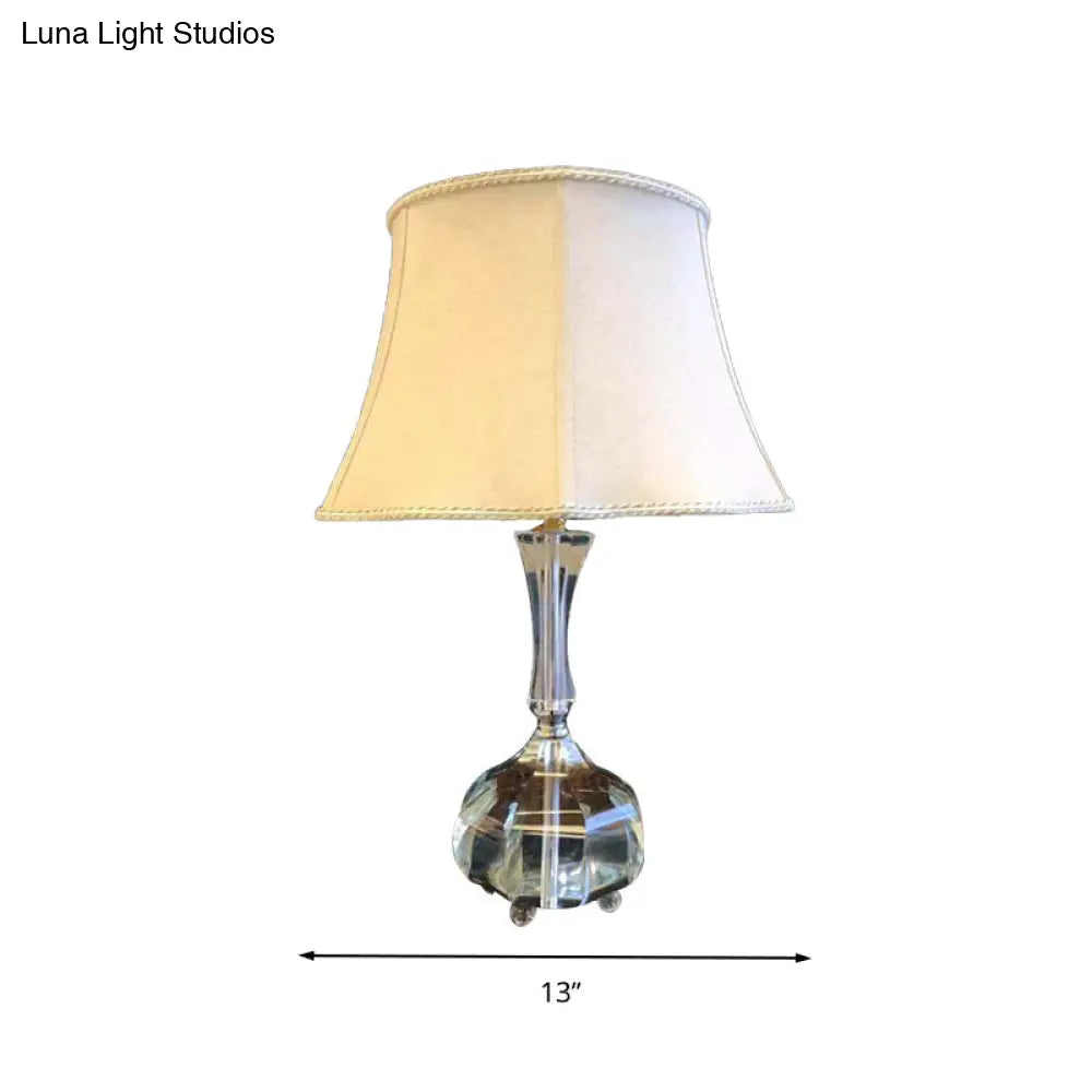 Rustic Fabric Bedside Lamp With Crystal Base For Bedroom