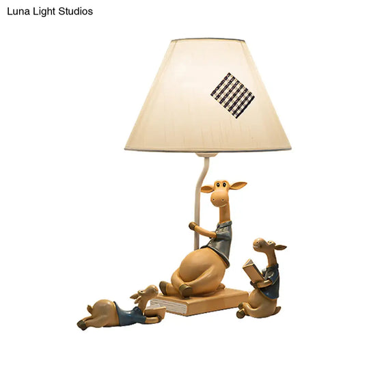 Rustic Fabric Cone Shade Table Lamp With Resin Deer Base