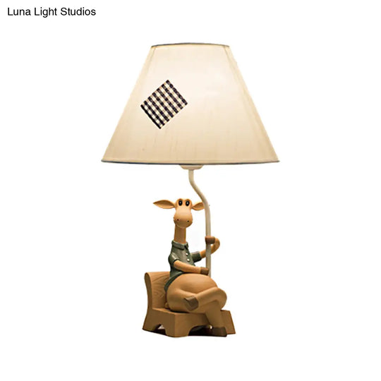 Rustic Fabric Cone Shade Table Lamp With Resin Deer Base