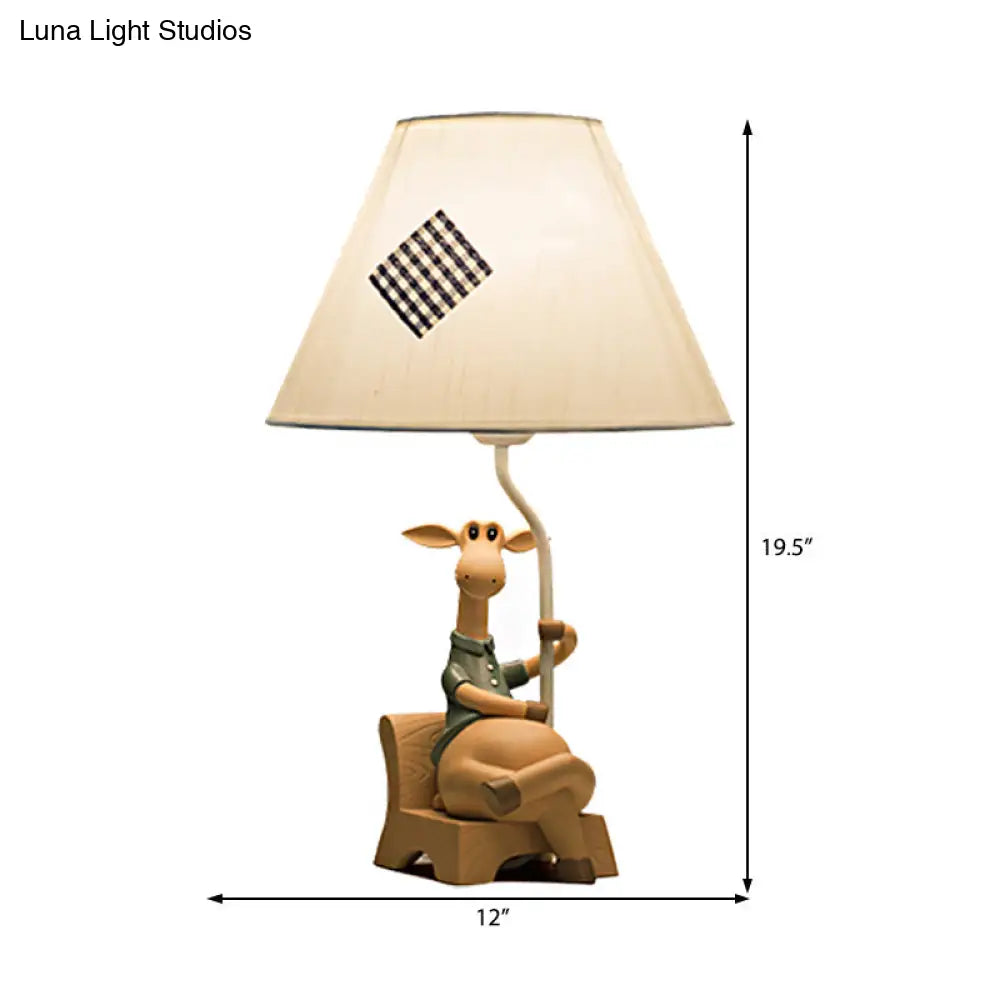 Rustic Fabric Cone Shade Table Lamp With Resin Deer Base