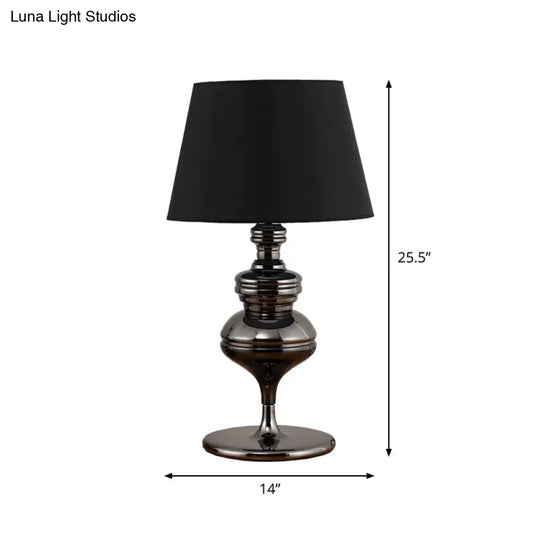 Rustic Fabric Conical Table Lamp With Gourd Base - 1 Bulb Black Living Room Nightstand Light