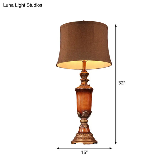 Rustic Fabric Table Lamp With Curved Lampshade - 1-Light Flaxen Nightstand Light