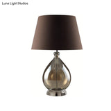 Rustic Fabric Table Light 1 Night Lighting With Teardrop Pedestal White/Coffee/Gray Perfect For