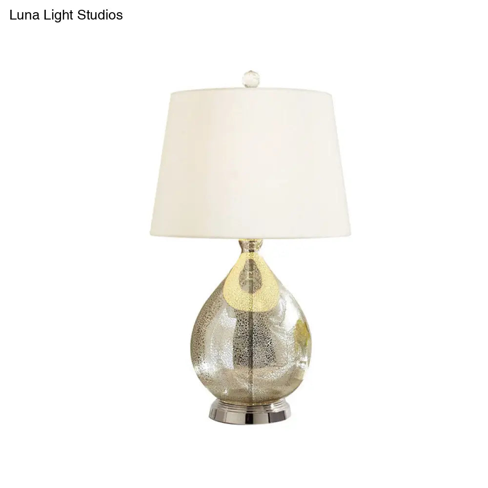 Rustic Fabric Table Light 1 Night Lighting With Teardrop Pedestal White/Coffee/Gray Perfect For