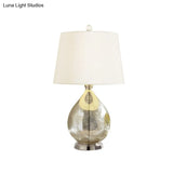 Rustic Fabric Table Light 1 Night Lighting With Teardrop Pedestal White/Coffee/Gray Perfect For