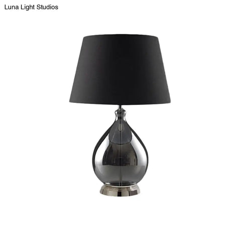 Rustic Fabric Table Light 1 Night Lighting With Teardrop Pedestal White/Coffee/Gray Perfect For