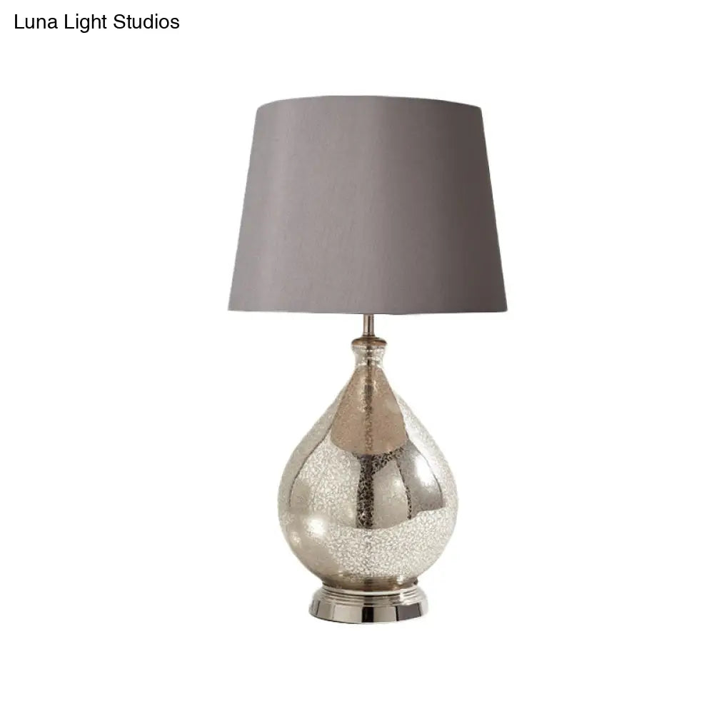 Rustic Fabric Table Light 1 Night Lighting With Teardrop Pedestal White/Coffee/Gray Perfect For