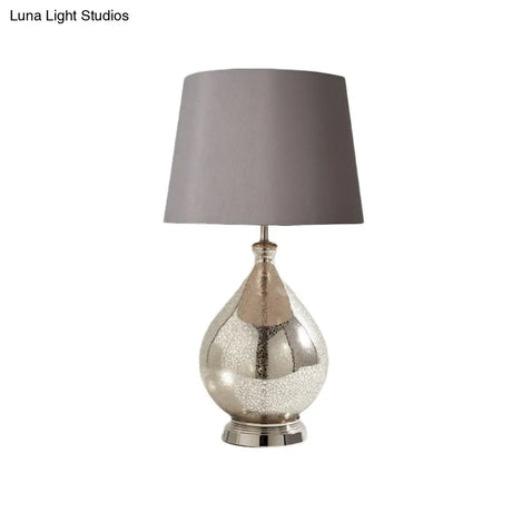 Rustic Fabric Table Light 1 Night Lighting With Teardrop Pedestal White/Coffee/Gray Perfect For
