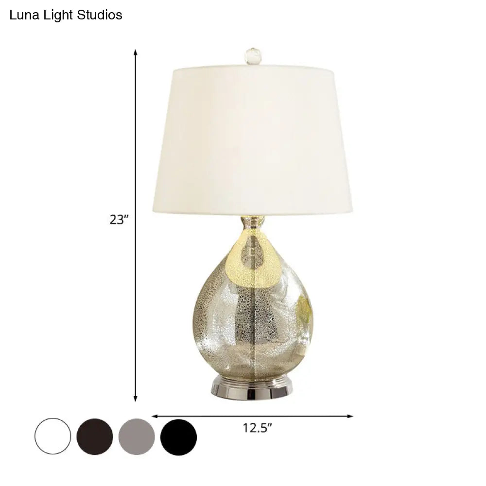 Rustic Fabric Table Light 1 Night Lighting With Teardrop Pedestal White/Coffee/Gray Perfect For