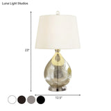 Rustic Fabric Table Light 1 Night Lighting With Teardrop Pedestal White/Coffee/Gray Perfect For
