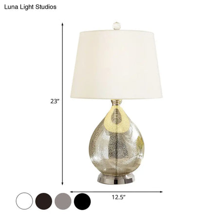 Rustic Fabric Table Light 1 Night Lighting With Teardrop Pedestal White/Coffee/Gray Perfect For