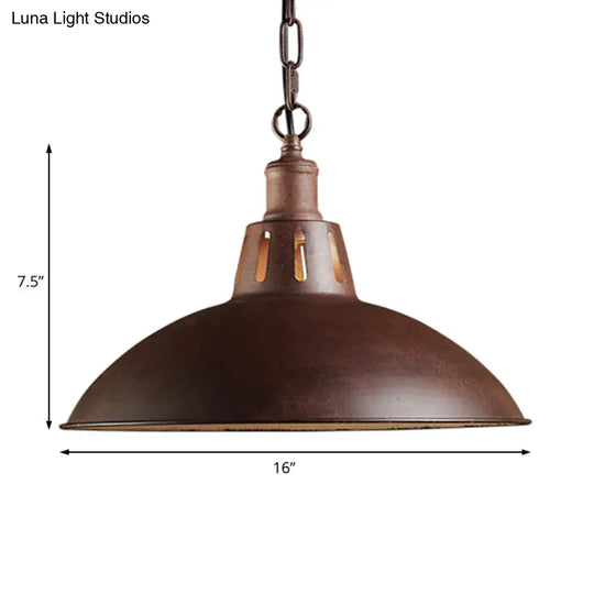 Farmhouse Style 1-Light Pendant Ceiling Light With Dome Shade Vented Socket And Rustic Iron Finish