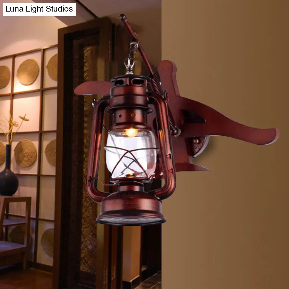 Rustic Farmhouse Lantern Sconce In Weathered Copper - 1 Light Wall Lamp For Hallways