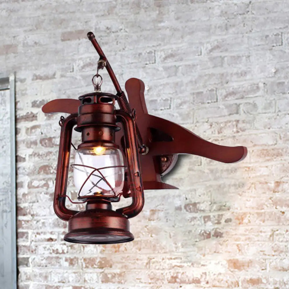 Rustic Farmhouse Lantern Sconce In Weathered Copper - 1 Light Wall Lamp For Hallways