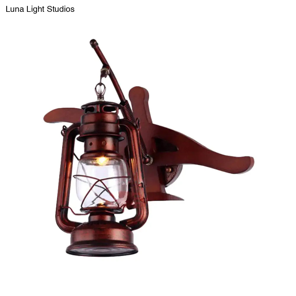 Rustic Farmhouse Lantern Sconce In Weathered Copper - 1 Light Wall Lamp For Hallways