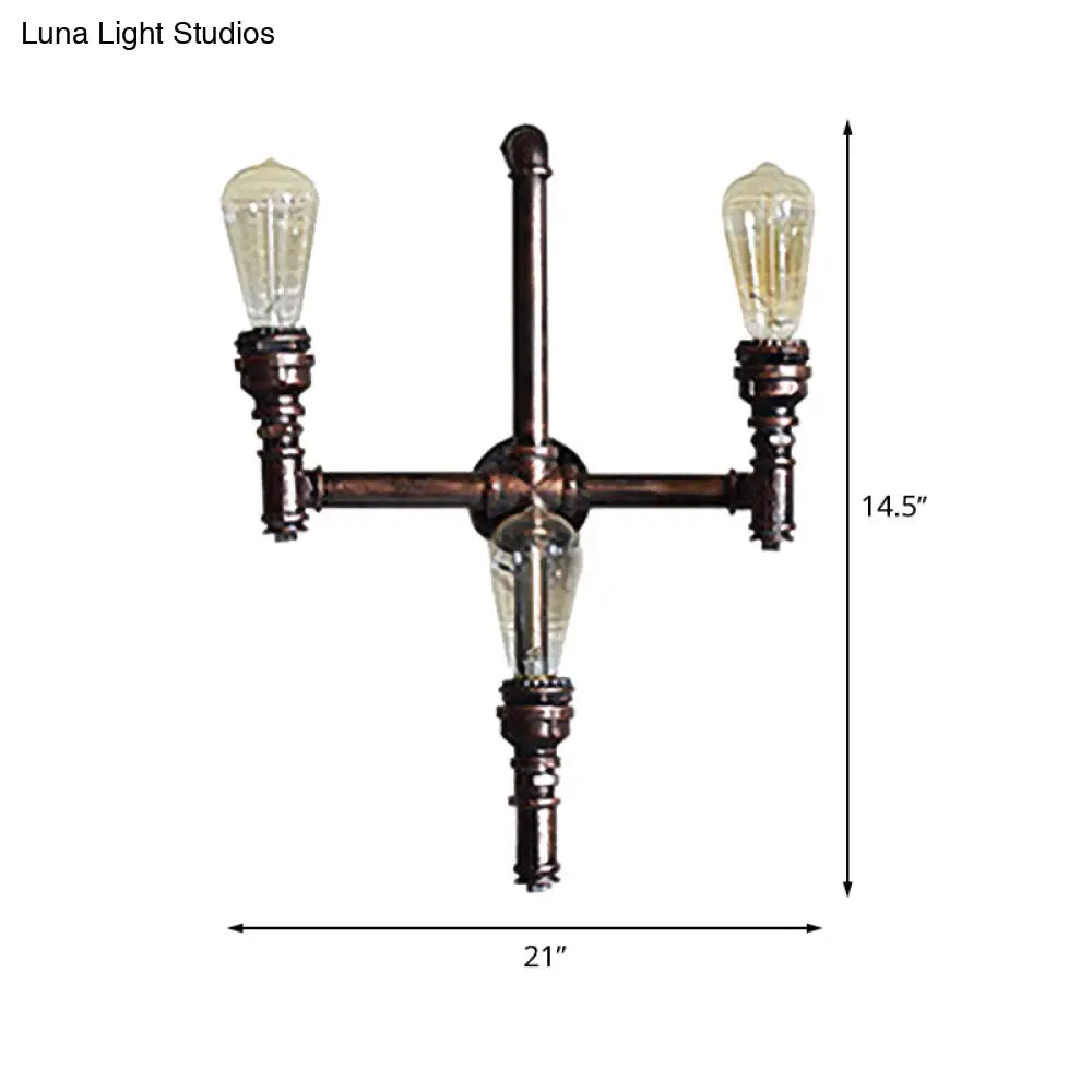 Rustic Farmhouse Pipe Sconce: 3-Bulb Wall-Mounted Lamp With Metallic Finish