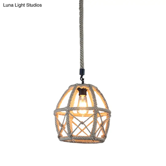 Rustic Flared Pendant Lamp With Natural Rope Suspension - Single-Bulb Light Fixture In Black/Brown