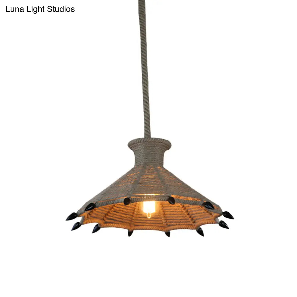 Rustic Single-Bulb Pendant Lamp With Natural Rope - Black/Brown