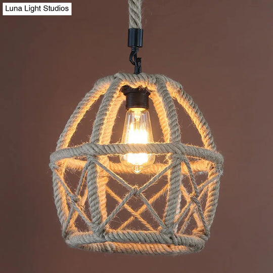 Rustic Single-Bulb Pendant Lamp With Natural Rope - Black/Brown