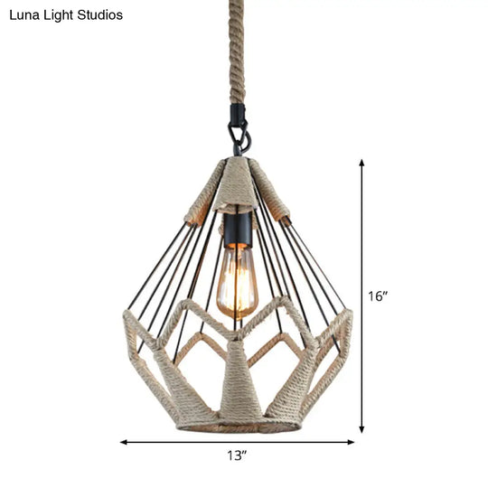 Rustic Single-Bulb Pendant Lamp With Natural Rope - Black/Brown