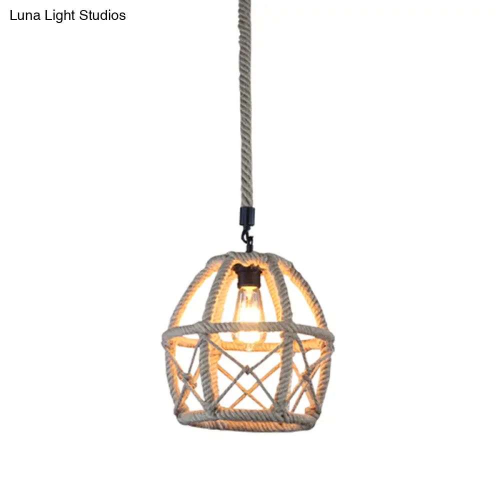 Rustic Single-Bulb Pendant Lamp With Natural Rope - Black/Brown