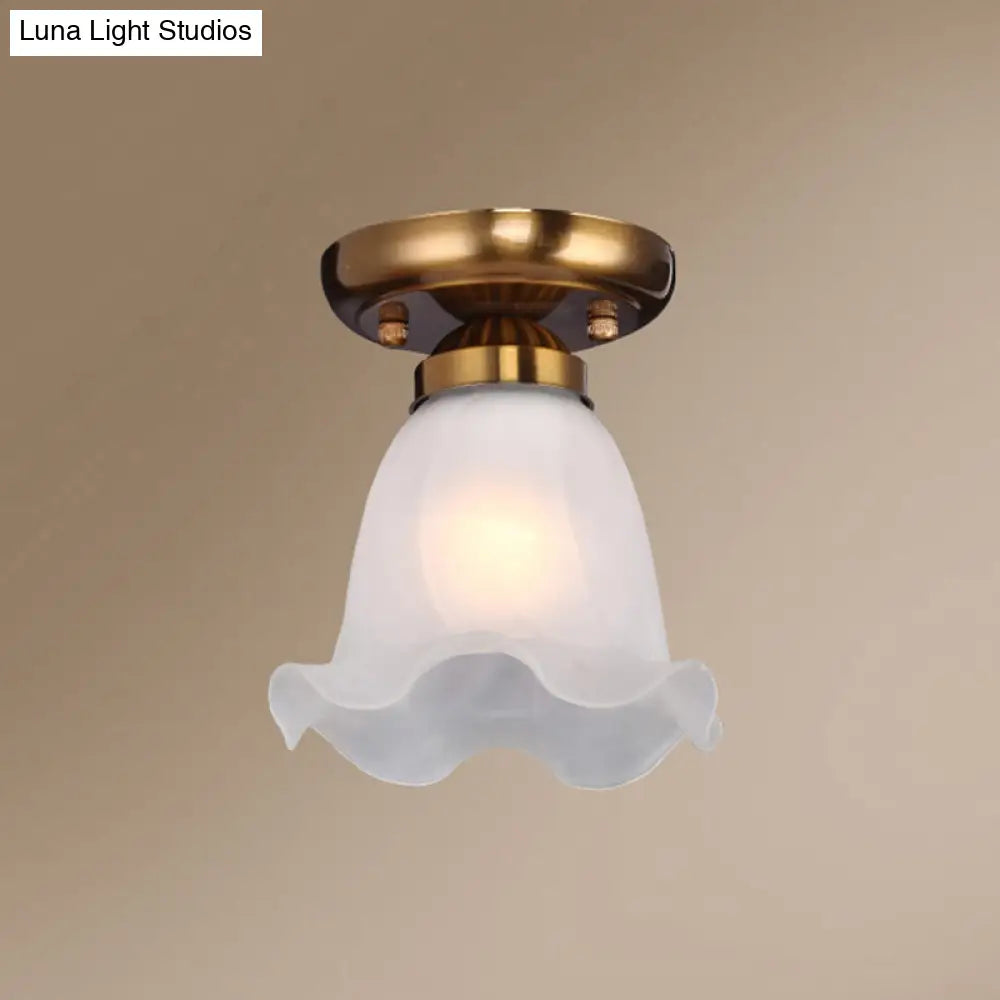 Rustic Floral Frosted White Glass Flush Mount Bedroom Ceiling Light Fixture