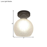 Rustic Flush Mount Ceiling Light With Textured Glass Single Bulb Black Finish 6’/7’/8’ Wide