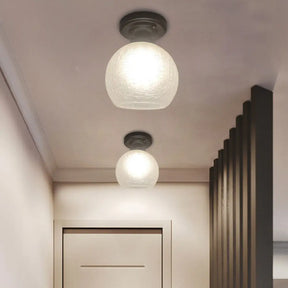 Rustic Flush Mount Ceiling Light With Textured Glass Single Bulb Black Finish 6’/7’/8’ Wide / 6’