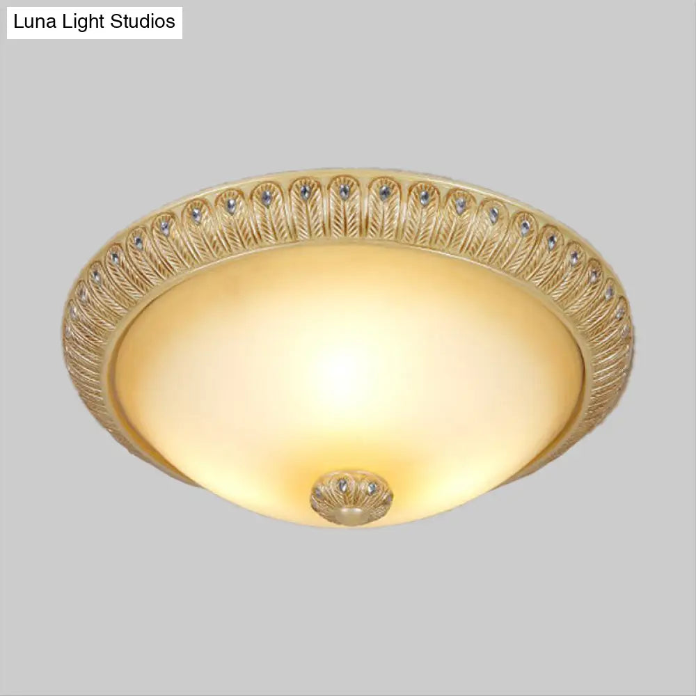 Rustic Frosted Glass Dome Wall Sconce With 3 Bulbs - Gold Lighting Idea 16’/19.5’ Wide