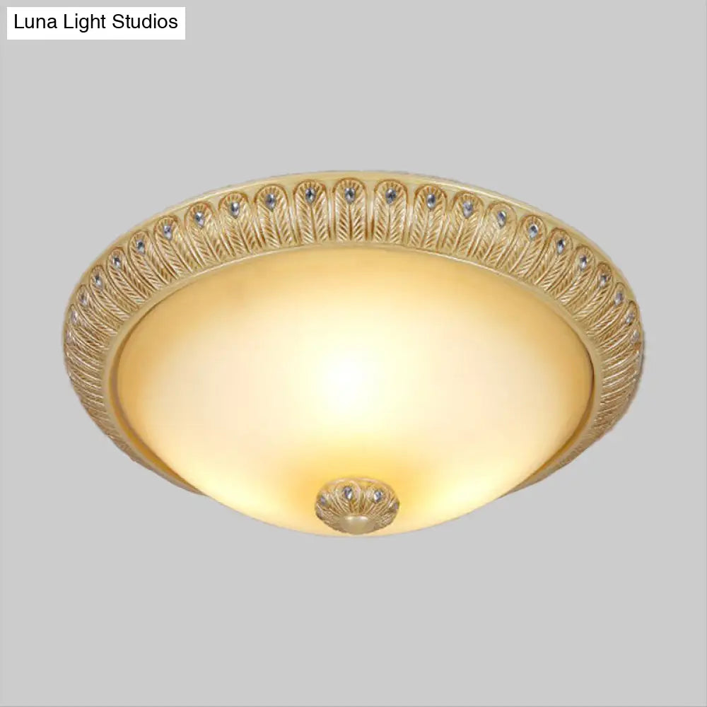 Rustic Frosted Glass Dome Wall Sconce With 3 Bulbs - Gold Lighting Idea 16/19.5 Wide