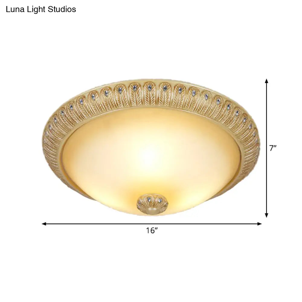 Rustic Frosted Glass Dome Wall Sconce With 3 Bulbs - Gold Lighting Idea 16’/19.5’ Wide