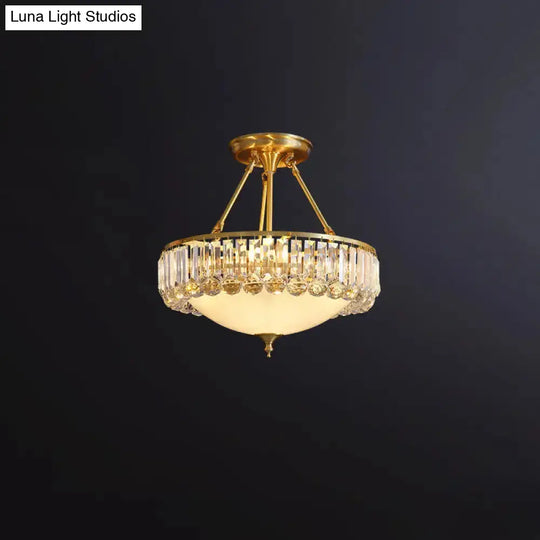 Rustic Frosted Glass Semi Flush Mount Ceiling Light Fixture With Crystal Side - 4 Lights