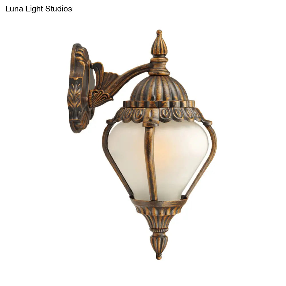 Rustic Frosted Glass Wall Lantern With Bronze Finish - Up/Down Outdoor Sconce Light