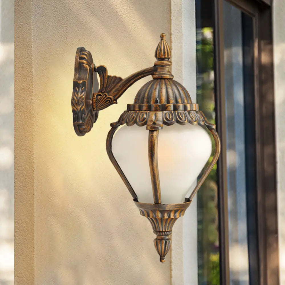 Rustic Frosted Glass Wall Lantern With Bronze Finish - Up/Down Outdoor Sconce Light / Down